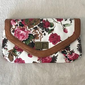 Faux leather floral print bag/clutch, NWOT